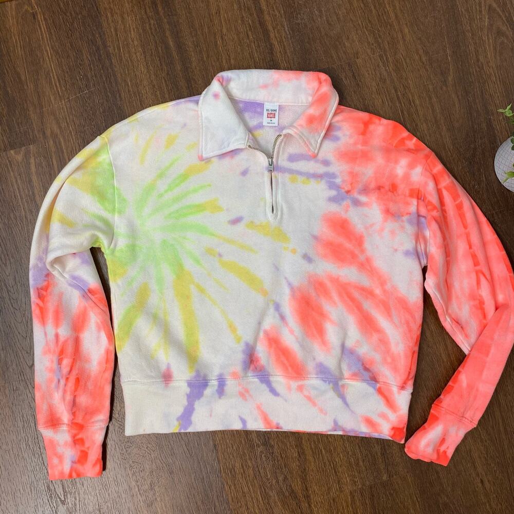 Re/Done x Hanes 2 Piece Raglan Neon Tie Dye Spiral Sweatshirt & Sweatpants M NEW - Picture 6 of 16